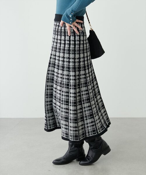 natural couture（ナチュラルクチュール）の「配色チェックニットプリーツスカート（スカート・レディース・モカ/ブラック系その他/アイボリー・FREE）」の2枚目の写真