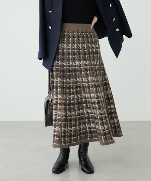 natural couture（ナチュラルクチュール）の「配色チェックニットプリーツスカート（スカート・レディース・モカ/ブラック系その他/アイボリー・FREE）」の3枚目の写真