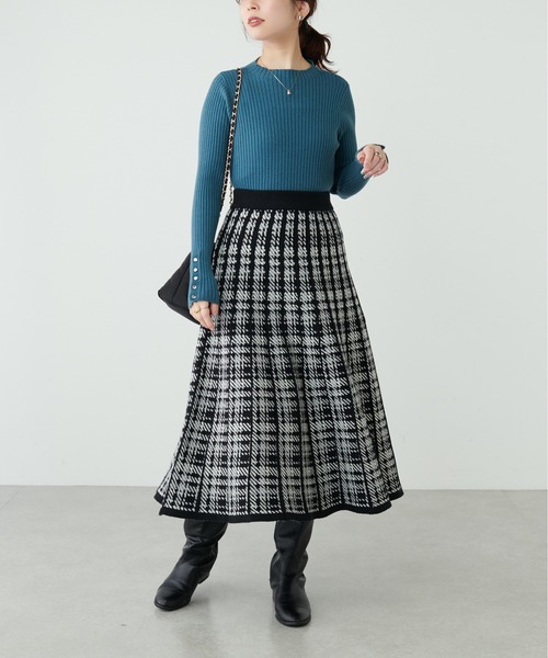 natural couture（ナチュラルクチュール）の「配色チェックニットプリーツスカート（スカート・レディース・モカ/ブラック系その他/アイボリー・FREE）」の11枚目の写真