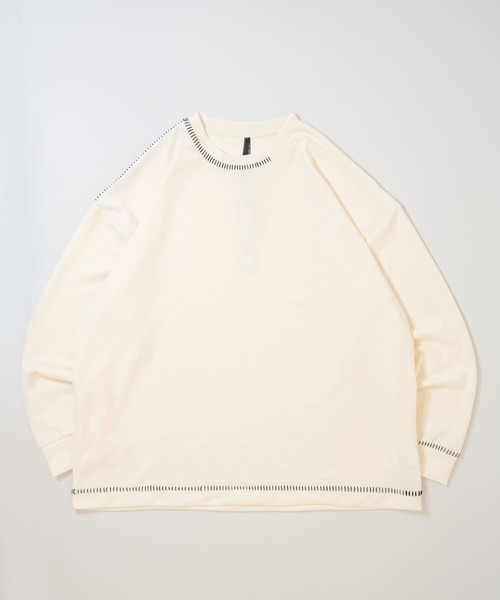 Anytime Songs(エニータイムソングス)の「cardboard knit stitching crew neck cutsew/ダンボールニット ステッチング クルーネック カットソー(スウェット・メンズ・ブラック/チャコールグレー/ホワイト/グレー・L/XL/M)」の1枚目の写真