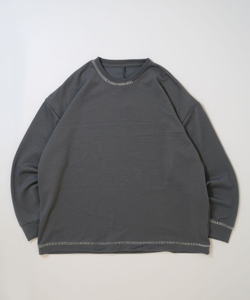 Anytime Songs(エニータイムソングス)の「cardboard knit stitching crew neck cutsew/ダンボールニット ステッチング クルーネック カットソー(スウェット・メンズ・ブラック/チャコールグレー/ホワイト/グレー・L/XL/M)」の3枚目の写真