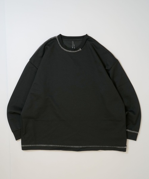 Anytime Songs(エニータイムソングス)の「cardboard knit stitching crew neck cutsew/ダンボールニット ステッチング クルーネック カットソー(スウェット・メンズ・ブラック/チャコールグレー/ホワイト/グレー・L/XL/M)」の2枚目の写真