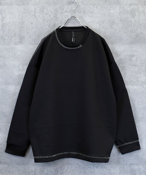 Anytime Songs(エニータイムソングス)の「cardboard knit stitching crew neck cutsew/ダンボールニット ステッチング クルーネック カットソー(スウェット・メンズ・ブラック/チャコールグレー/ホワイト/グレー・L/XL/M)」の12枚目の写真