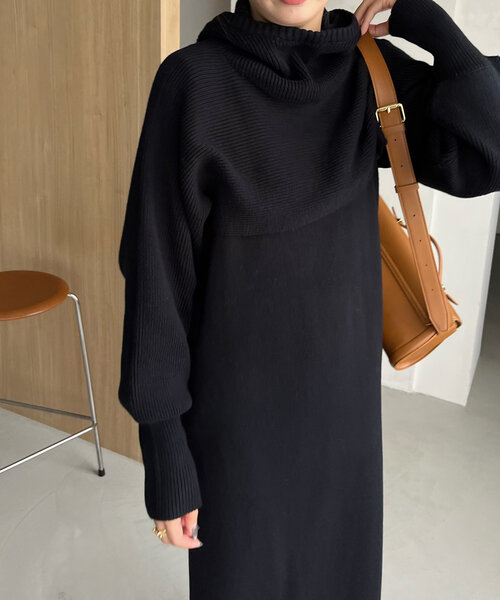 CAPRICIEUX LE'MAGE（カプリシューレマージュ）の「【セットアイテム】2SETショートフーディーワンピース（ワンピース・レディース・ブラック/ベージュ・PS/FREE）」の8枚目の写真