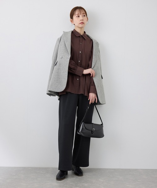 ROPE' PICNIC（ロペピクニック）の「【3サイズ展開】裏起毛ジョーゼットボンディングワイドパンツ（その他パンツ・レディース・ブラック/ベージュ系その他・36/38/40）」の3枚目の写真