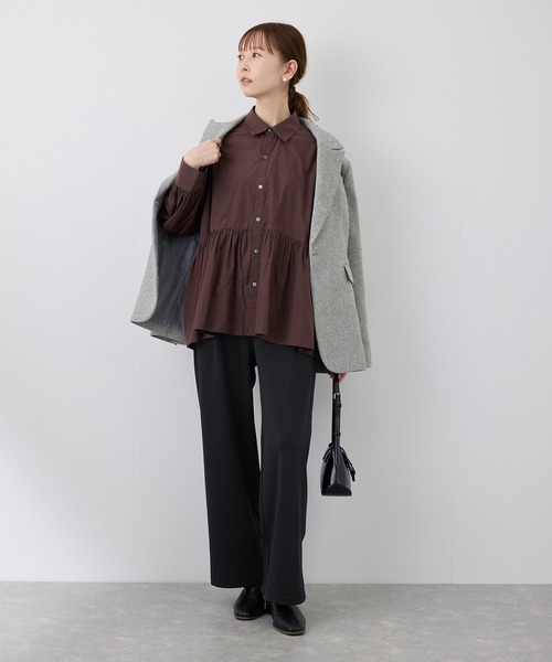 ROPE' PICNIC（ロペピクニック）の「【3サイズ展開】裏起毛ジョーゼットボンディングワイドパンツ（その他パンツ・レディース・ブラック/ベージュ系その他・36/38/40）」の4枚目の写真