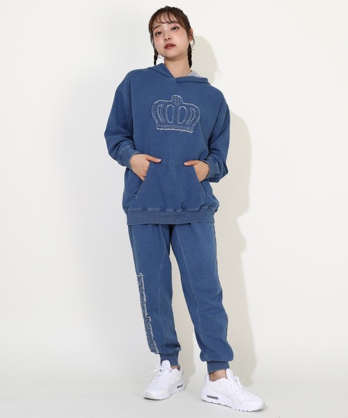 BABYDOLL(ベビードール)の「親子お揃い パッチワーク ニットデニムパーカー 0091A(ボトムス別売り)(パーカー・メンズ・チャコールグレー/ライトインディゴブルー・M/L/XL/S)」の4枚目の写真