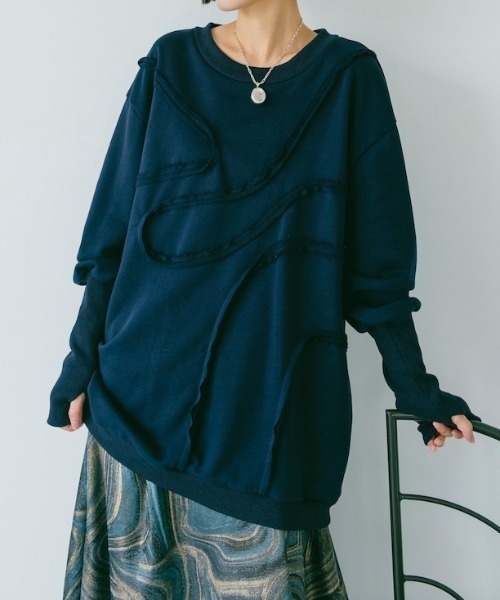sahara(サハラ)の「Curve Design Sweat/カーブデザインスウェット(スウェット・レディース・クリーム/ネイビー・FREE)」の2枚目の写真