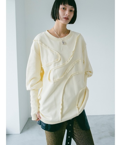 sahara(サハラ)の「Curve Design Sweat/カーブデザインスウェット(スウェット・レディース・クリーム/ネイビー・FREE)」の6枚目の写真