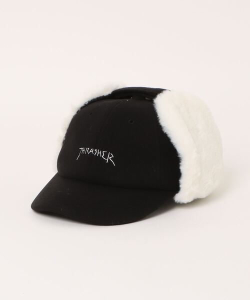 THRASHER(スラッシャー)の「GONZ LOGO YOUTH FLIGHT CAPキッズフライトキャップパイロットキャップ(キャップ・キッズ・ブラック/オートミール・FREE)」の1枚目の写真