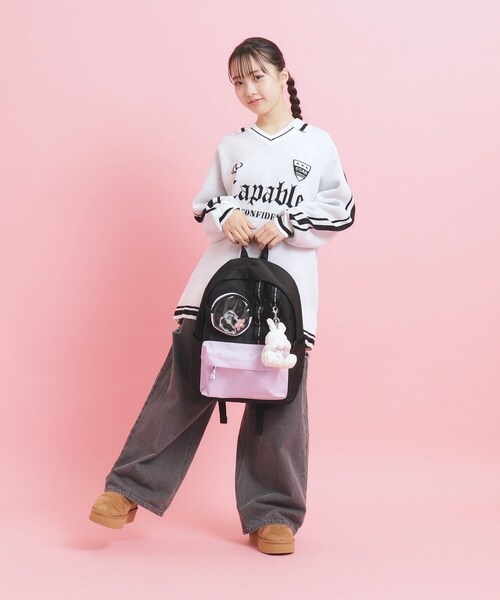 PINK-latte(ピンクラテ)の「モール付きマルポケリュック(バックパック/リュック・キッズ・ブラック/ライトパープル/ライトブルー・00)」の7枚目の写真