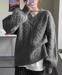 ケーブル編み ニットトップス レディース