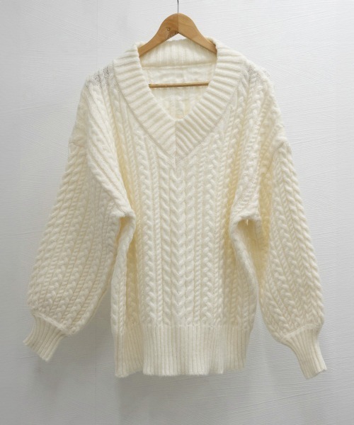 Miniministore(ミニミニストア)の「ケーブル編み ニットトップス レディース(ニット/セーター・レディース・ベージュ/ピンク/アイボリー/ミント/グレー/ダークブルー・FREE)」の8枚目の写真