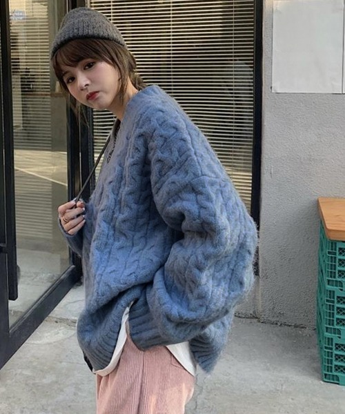 Miniministore(ミニミニストア)の「ケーブル編み ニットトップス レディース(ニット/セーター・レディース・ベージュ/ピンク/アイボリー/ミント/グレー/ダークブルー・FREE)」の22枚目の写真