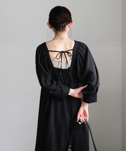 select MOCA(セレクトモカ)の「リネンバックリボンワンピース(ワンピース・レディース・ベージュ/ブラック・FREE)」の4枚目の写真