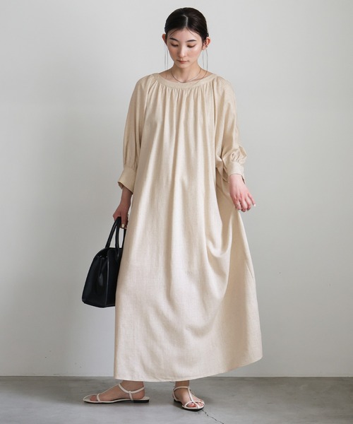 select MOCA(セレクトモカ)の「リネンバックリボンワンピース(ワンピース・レディース・ベージュ/ブラック・FREE)」の7枚目の写真