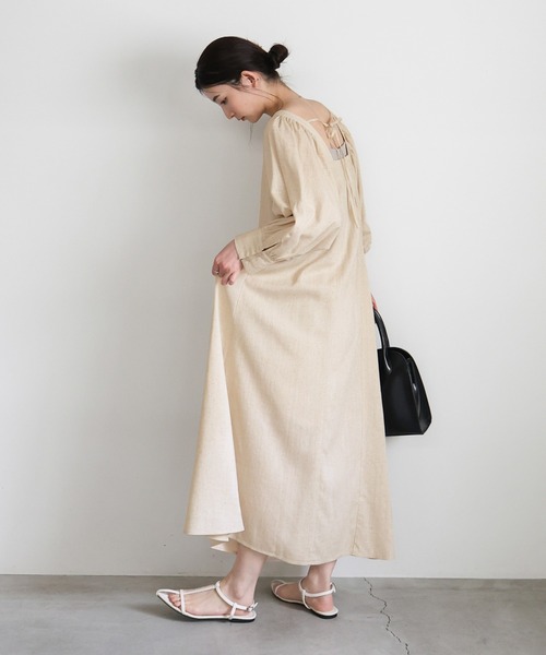 select MOCA(セレクトモカ)の「リネンバックリボンワンピース(ワンピース・レディース・ベージュ/ブラック・FREE)」の9枚目の写真