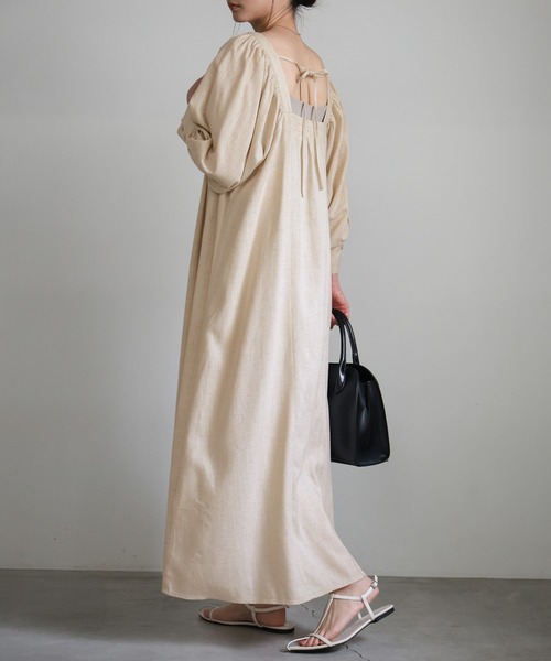 select MOCA(セレクトモカ)の「リネンバックリボンワンピース(ワンピース・レディース・ベージュ/ブラック・FREE)」の5枚目の写真