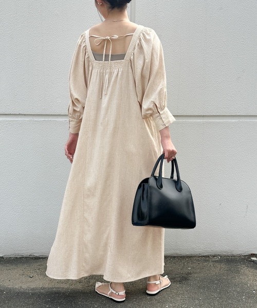 select MOCA(セレクトモカ)の「リネンバックリボンワンピース(ワンピース・レディース・ベージュ/ブラック・FREE)」の13枚目の写真