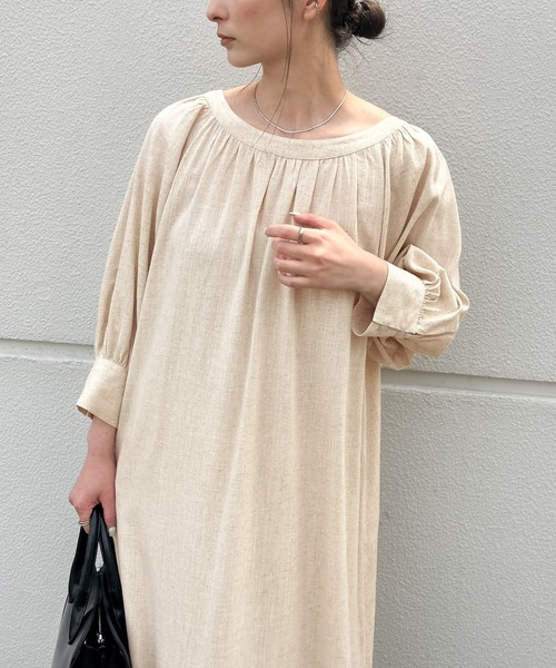 select MOCA(セレクトモカ)の「リネンバックリボンワンピース(ワンピース・レディース・ベージュ/ブラック・FREE)」の14枚目の写真