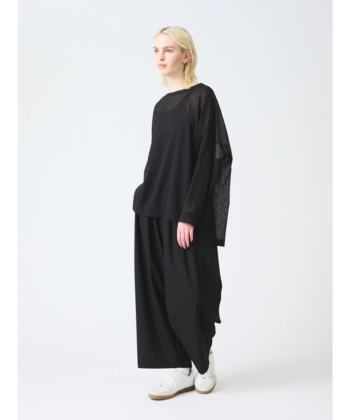 【ミズイロインド】クルーネック　ワイド　プルオーバー　トップス　カットソー mizuiro ind クルーネックワイドプルオーバー（Tシャツ