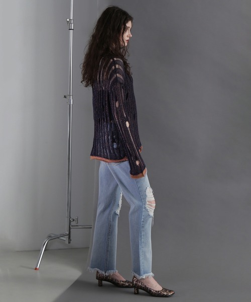 ROSE BUD（ローズバッド）の「(CREOLME)ダメージシアーニット（ニット/セーター・レディース・ベージュ/ネイビー・ONE SIZE）」の15枚目の写真