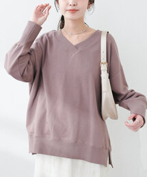 Web限定 /【ako】スリット付きVネック裏毛プルオーバー