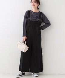 黒いサロペット ENFOLD(エンフォルド)｜ダブルクロス ワイドサロペット/ブラック