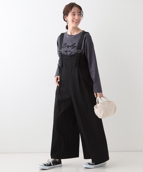 Cutie Blonde(キューティーブロンド)の「ゆるシルエットで大人見せ タック入りオールインワン(サロペット/オーバーオール・レディース・グレー/ブラック・01/02/03)」の8枚目の写真