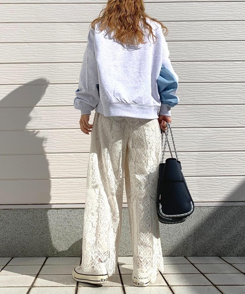 Q（キュー）の「裏毛ドッキングトレーナー（スウェット・レディース・チャコールグレー/オフホワイト・MEDIUM）」の18枚目の写真