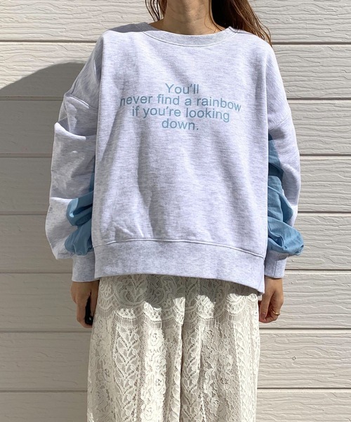 Q（キュー）の「裏毛ドッキングトレーナー（スウェット・レディース・チャコールグレー/オフホワイト・MEDIUM）」の3枚目の写真