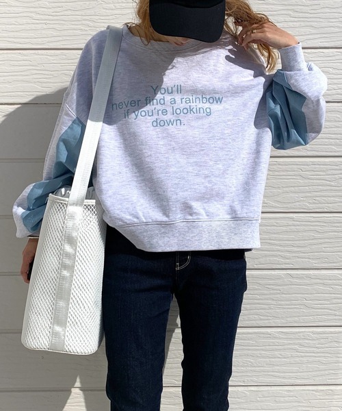 Q（キュー）の「裏毛ドッキングトレーナー（スウェット・レディース・チャコールグレー/オフホワイト・MEDIUM）」の10枚目の写真