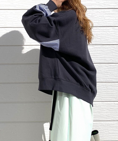 Q（キュー）の「裏毛ドッキングトレーナー（スウェット・レディース・チャコールグレー/オフホワイト・MEDIUM）」の13枚目の写真