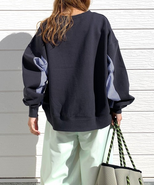 Q（キュー）の「裏毛ドッキングトレーナー（スウェット・レディース・チャコールグレー/オフホワイト・MEDIUM）」の14枚目の写真