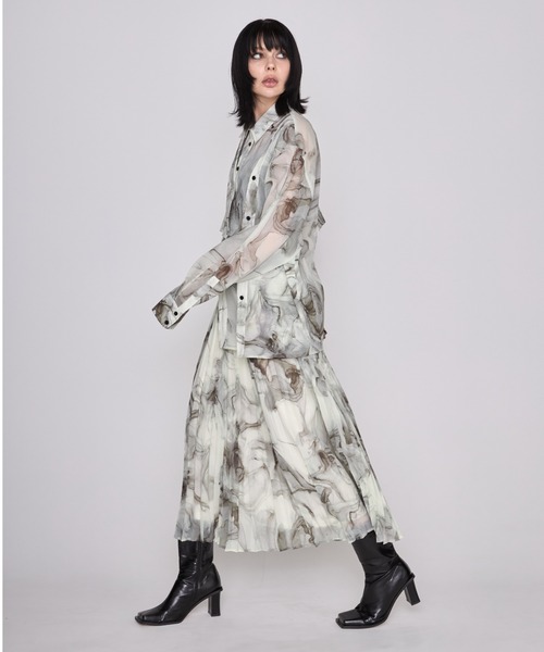 casane（カサネ）の「CASANE（カサネ）マーブルペイントプリーツスカート（スカート・レディース・イエロー/アイボリー・F）」の2枚目の写真