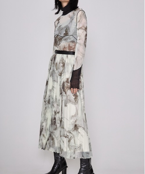 casane（カサネ）の「CASANE（カサネ）マーブルペイントプリーツスカート（スカート・レディース・イエロー/アイボリー・F）」の4枚目の写真