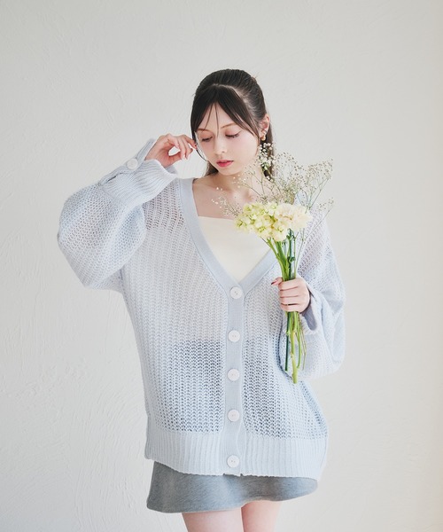 fupel（フぺル）の「shell button sheer mix knit cardigan/ シェル