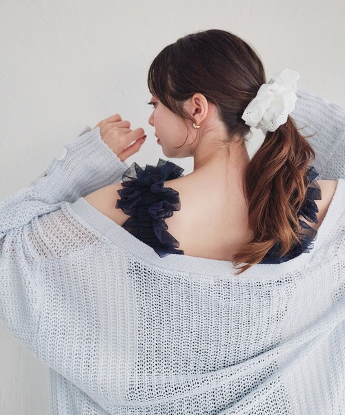 fupel（フぺル）の「shell button sheer mix knit cardigan/ シェル