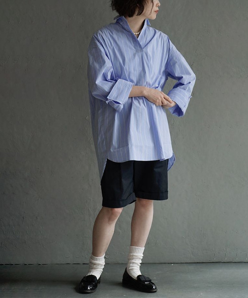 apartment department（アパートメントデパートメント）の「スキッパーチュニックシャツ（シャツ/ブラウス・レディース・ライトブルー/ライトピンク/ライトイエロー・M）」の8枚目の写真