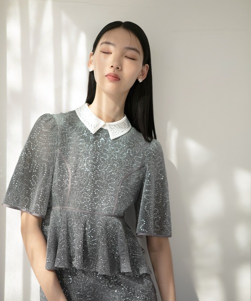 セール】【LEJA】ペプラムスパンコールグリッターIラインドレス