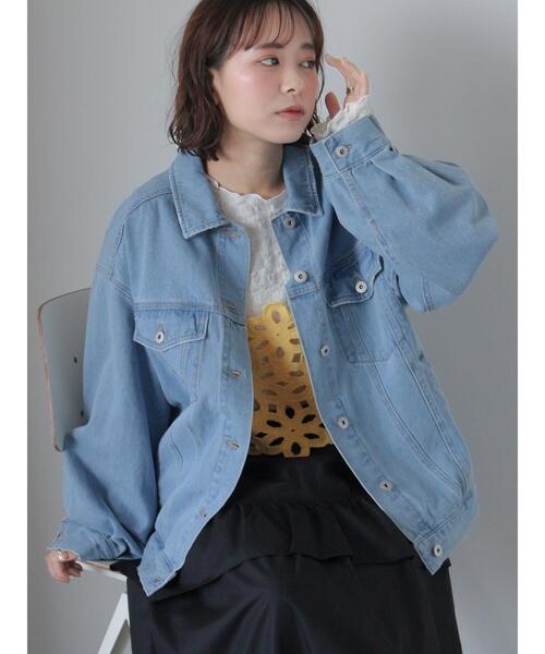 ehka sopo（エヘカソポ）の「ルーズデニムジャケット(セットアップ可)（ノーカラージャケット・レディース・チャコールグレー/ブルー/サックスブルー・F）」の3枚目の写真