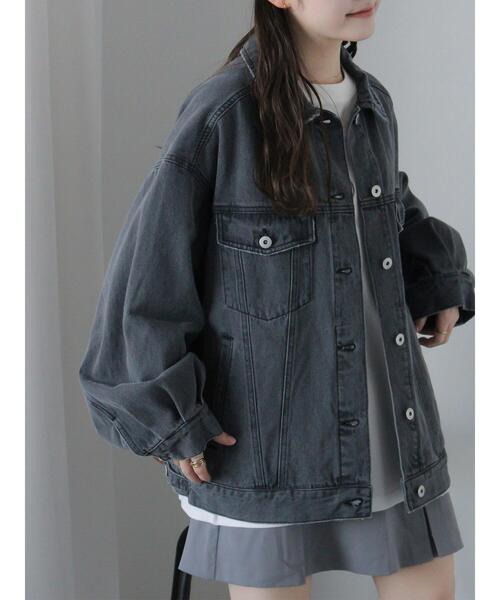ehka sopo（エヘカソポ）の「ルーズデニムジャケット(セットアップ可)（ノーカラージャケット・レディース・チャコールグレー/ブルー/サックスブルー・F）」の2枚目の写真