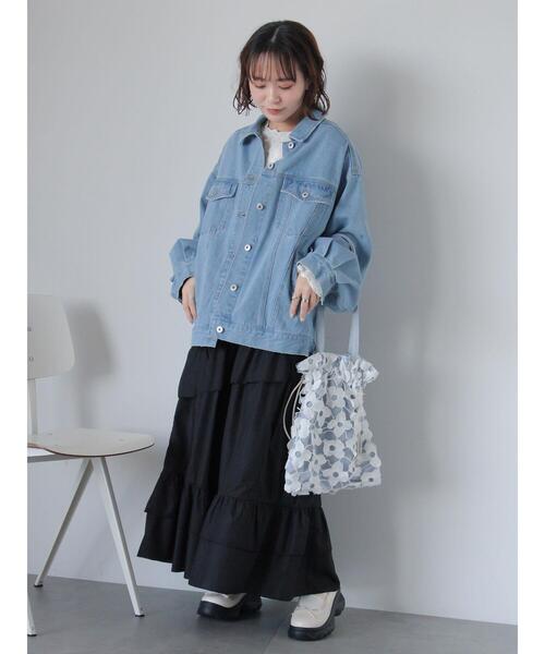 ehka sopo（エヘカソポ）の「ルーズデニムジャケット(セットアップ可)（ノーカラージャケット・レディース・チャコールグレー/ブルー/サックスブルー・F）」の4枚目の写真