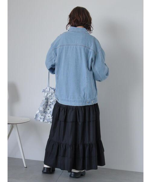 ehka sopo（エヘカソポ）の「ルーズデニムジャケット(セットアップ可)（ノーカラージャケット・レディース・チャコールグレー/ブルー/サックスブルー・F）」の6枚目の写真