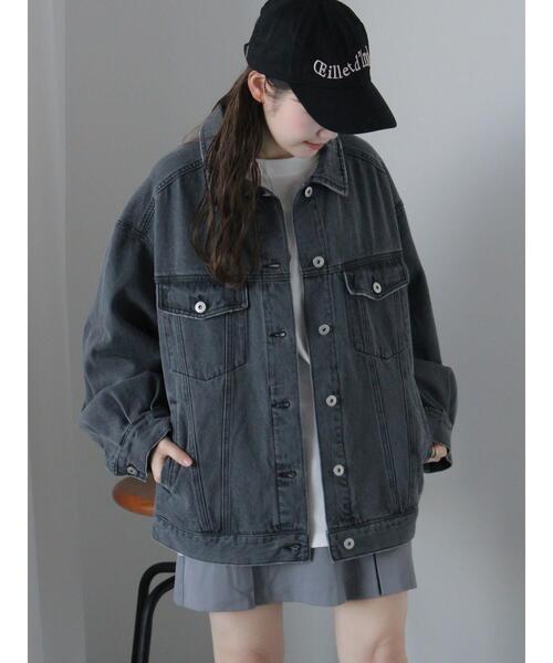 ehka sopo（エヘカソポ）の「ルーズデニムジャケット(セットアップ可)（ノーカラージャケット・レディース・チャコールグレー/ブルー/サックスブルー・F）」の8枚目の写真