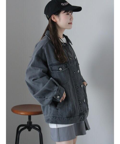 ehka sopo（エヘカソポ）の「ルーズデニムジャケット(セットアップ可)（ノーカラージャケット・レディース・チャコールグレー/ブルー/サックスブルー・F）」の9枚目の写真