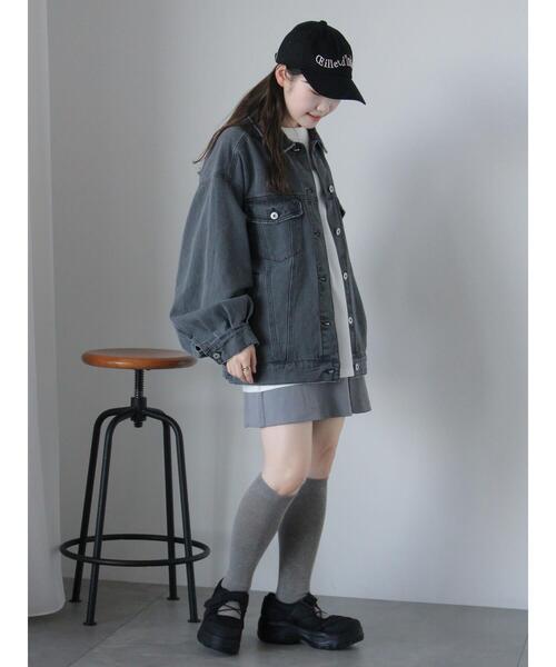 ehka sopo（エヘカソポ）の「ルーズデニムジャケット(セットアップ可)（ノーカラージャケット・レディース・チャコールグレー/ブルー/サックスブルー・F）」の13枚目の写真