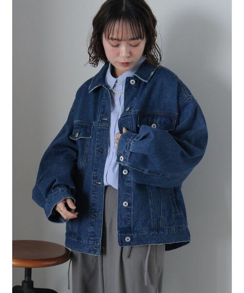 ehka sopo（エヘカソポ）の「ルーズデニムジャケット(セットアップ可)（ノーカラージャケット・レディース・チャコールグレー/ブルー/サックスブルー・F）」の14枚目の写真