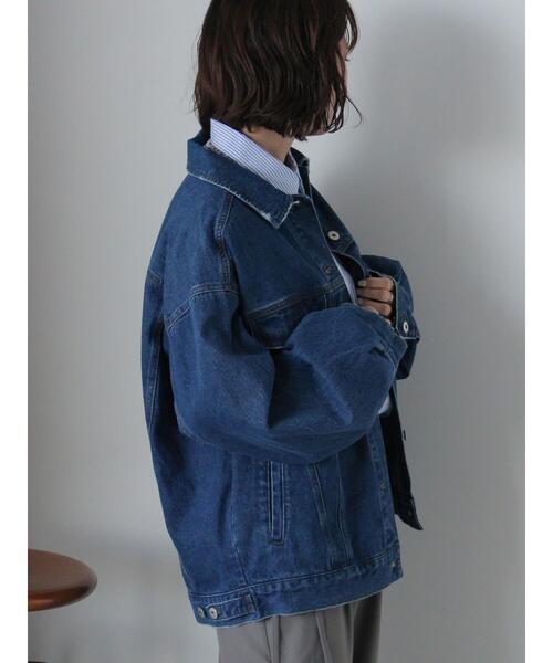 ehka sopo（エヘカソポ）の「ルーズデニムジャケット(セットアップ可)（ノーカラージャケット・レディース・チャコールグレー/ブルー/サックスブルー・F）」の15枚目の写真