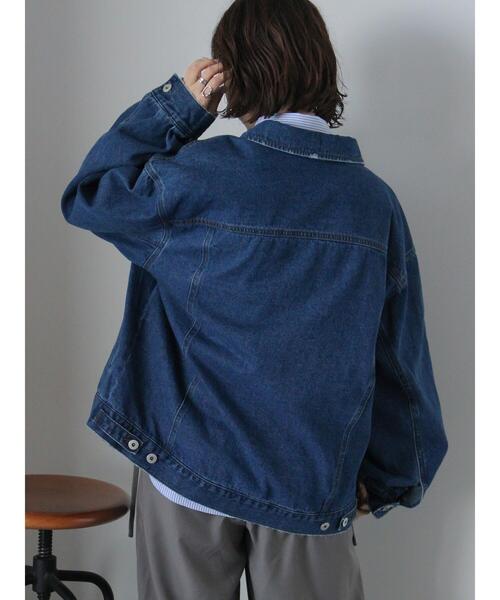 ehka sopo（エヘカソポ）の「ルーズデニムジャケット(セットアップ可)（ノーカラージャケット・レディース・チャコールグレー/ブルー/サックスブルー・F）」の16枚目の写真